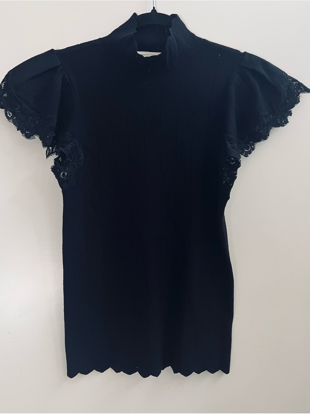 Rebecca Taylor Black pointelle Top Lace Trim Butterfly Sleeve- Size L